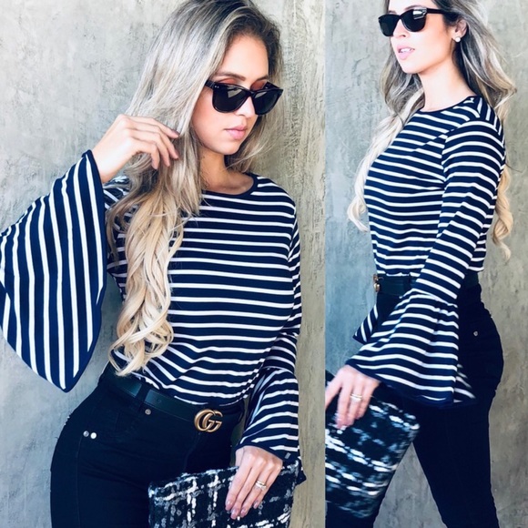 CAMMY Striped Top - NAVY - Picture 2 of 3